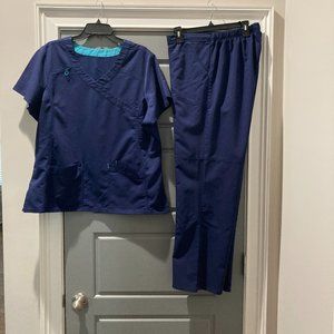 Women Scrubstar Scrub Set: XL Navy Blue Scrub Set Top and Pants
